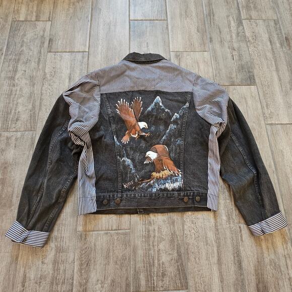 Reed St. James Jackets & Blazers - Reed St. James Vintage Denim Jacket Women M Custom Handmade Eagle Painted 80's